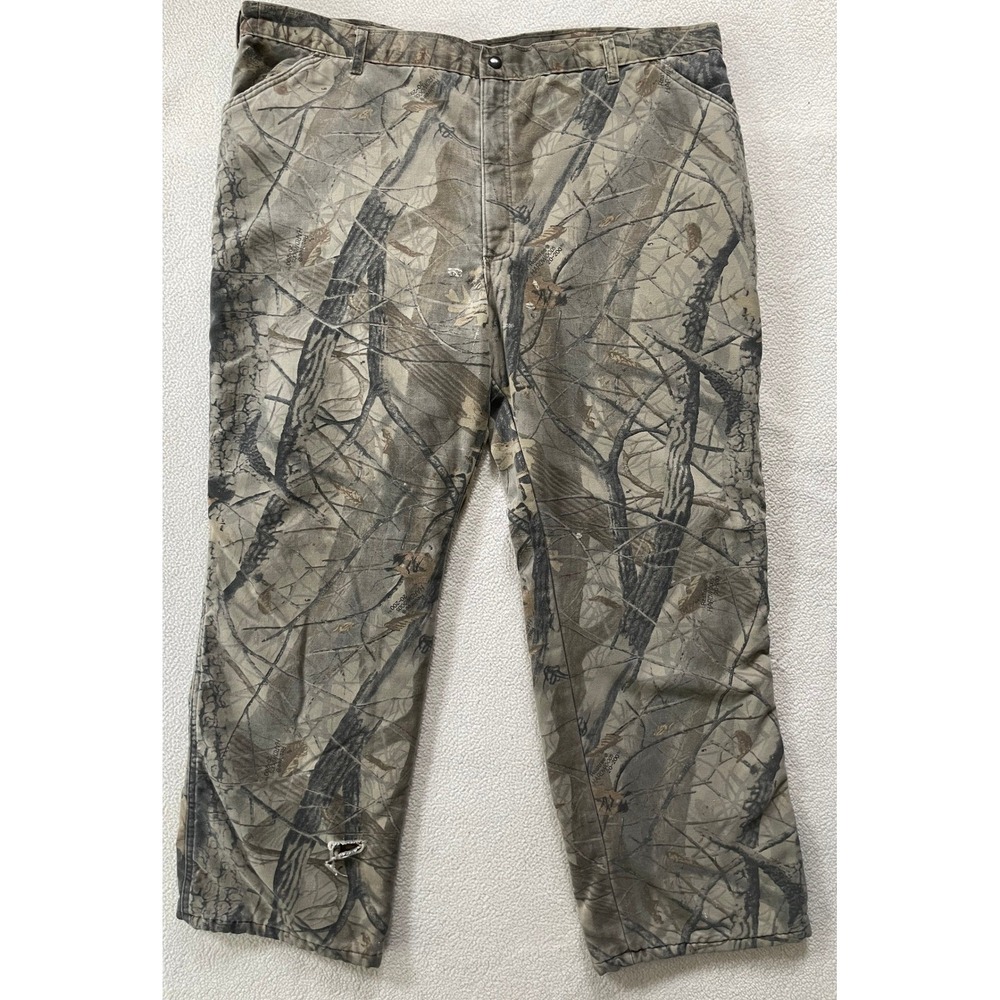 Duxbak Mens 44x31 Hunting Pants Camo Realtree Hardwoods Distressed Canvas Holes